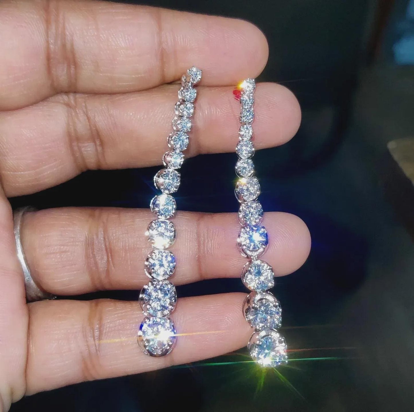 2Ct Diamond Dangle Earrings Round Simulated Diamond Drop Earrings 14K White Gold Plated Silver Drop Dangle Earrings , Special occasion Wear