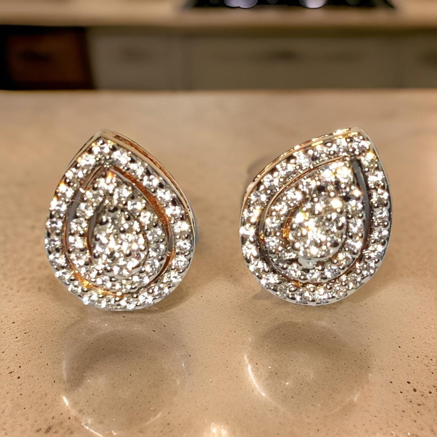 2Ct Diamond Stud Earrings VVS1 Diamond Cluster Halo Stud Earrings 14K Rose Gold Finish 925 Silver Stud Earrings Push Back Stud