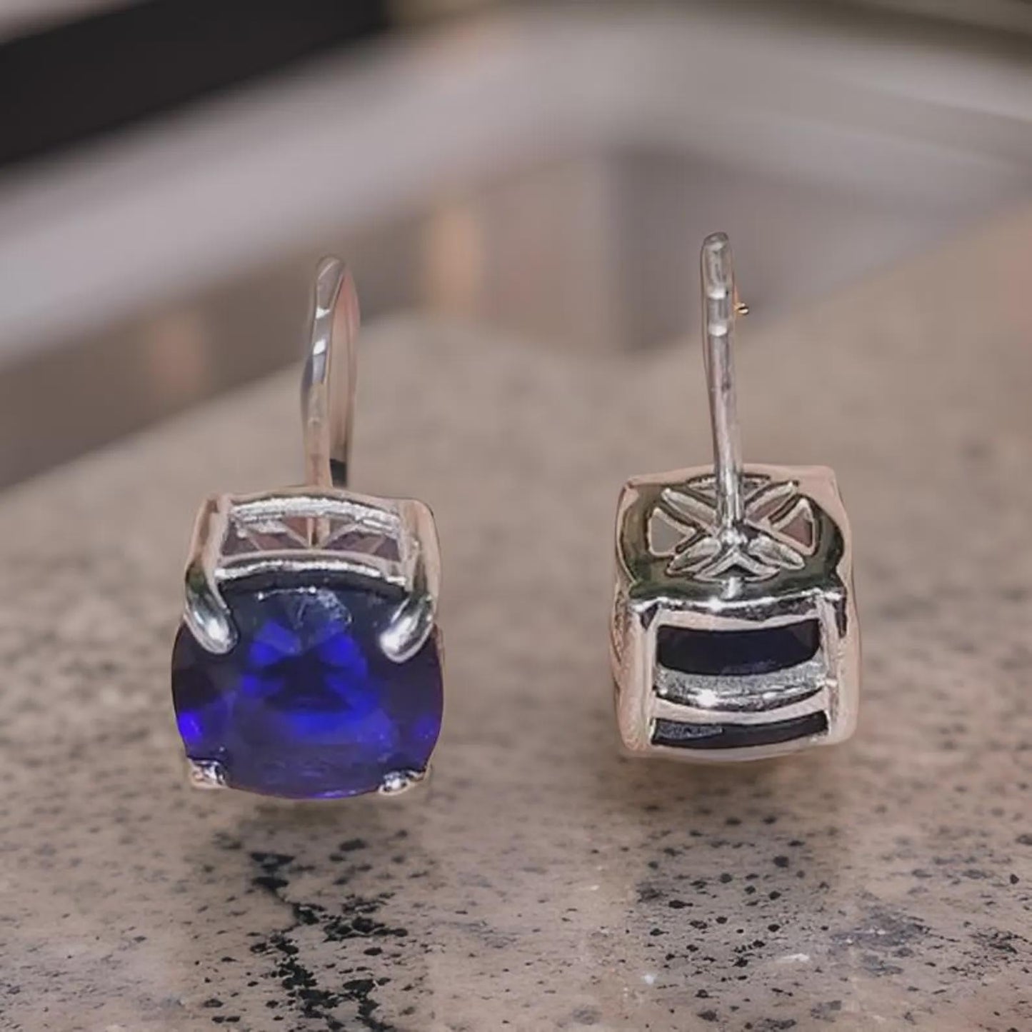 2Ct Cushion Cut Blue Sapphire Solitaire Women's Stud Earrings 14K White Gold Finish 925 Silver Blue Sapphire Women's Stud Earrings