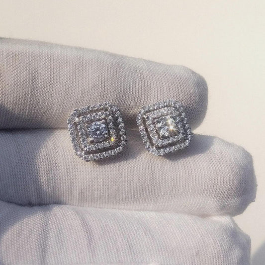 2Ct Round Cut Lab-Created VVS1 Diamond Push Back Cluster Halo Women's Stud Earrings 14K White Gold Plated Unisex Diamond Stud Earrings