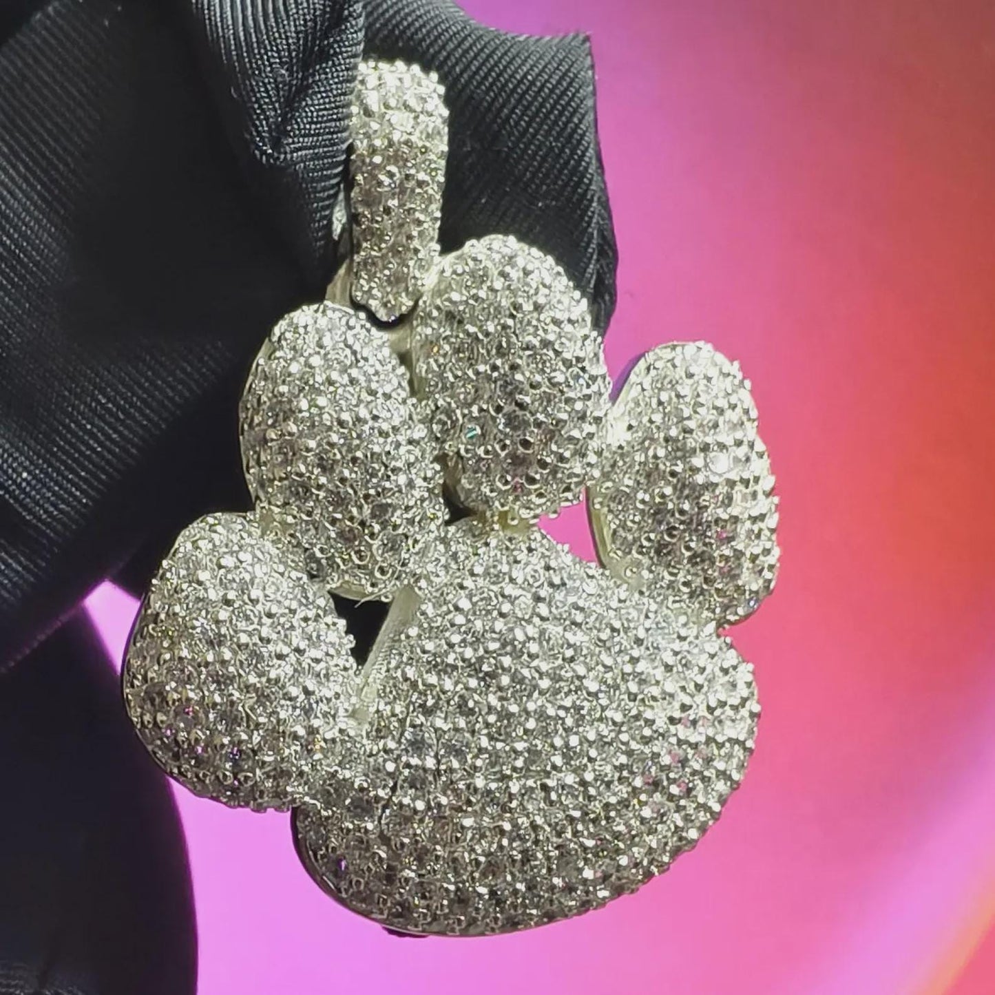 3Ct Round Cut Simulated White Diamond Dog Paw Pendant 14K White Gold Finish Free Chain 925 Sterling Silver Hip Hop Dog Paw Pendant