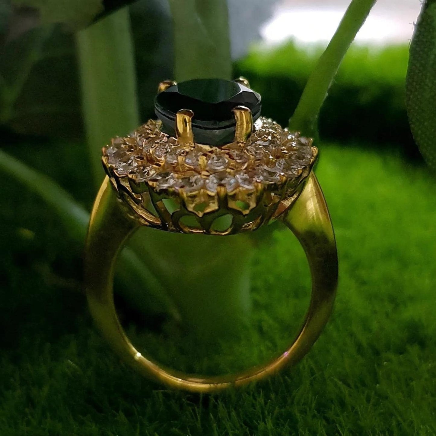 2Ct Pear Cut Emerald & Baugette Diamond Engagement Ring Yellow Gold Finish Halo Engagement Ring For Women Wedding Promise Ring For Her