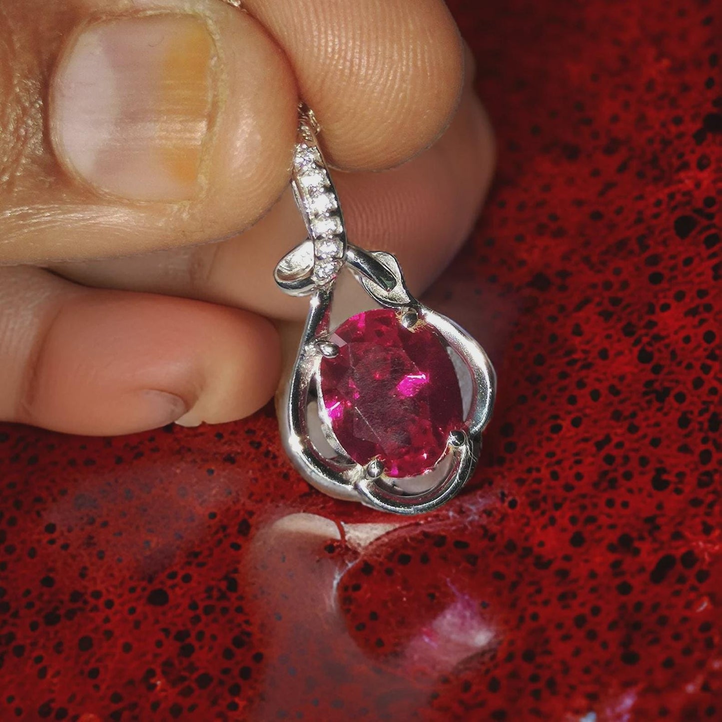 2Ct Oval Cut Red Ruby Women's Pendant, Silver Ruby Pendant Necklace 14k White Gold Plated Birthday Gift for Her Free Chain