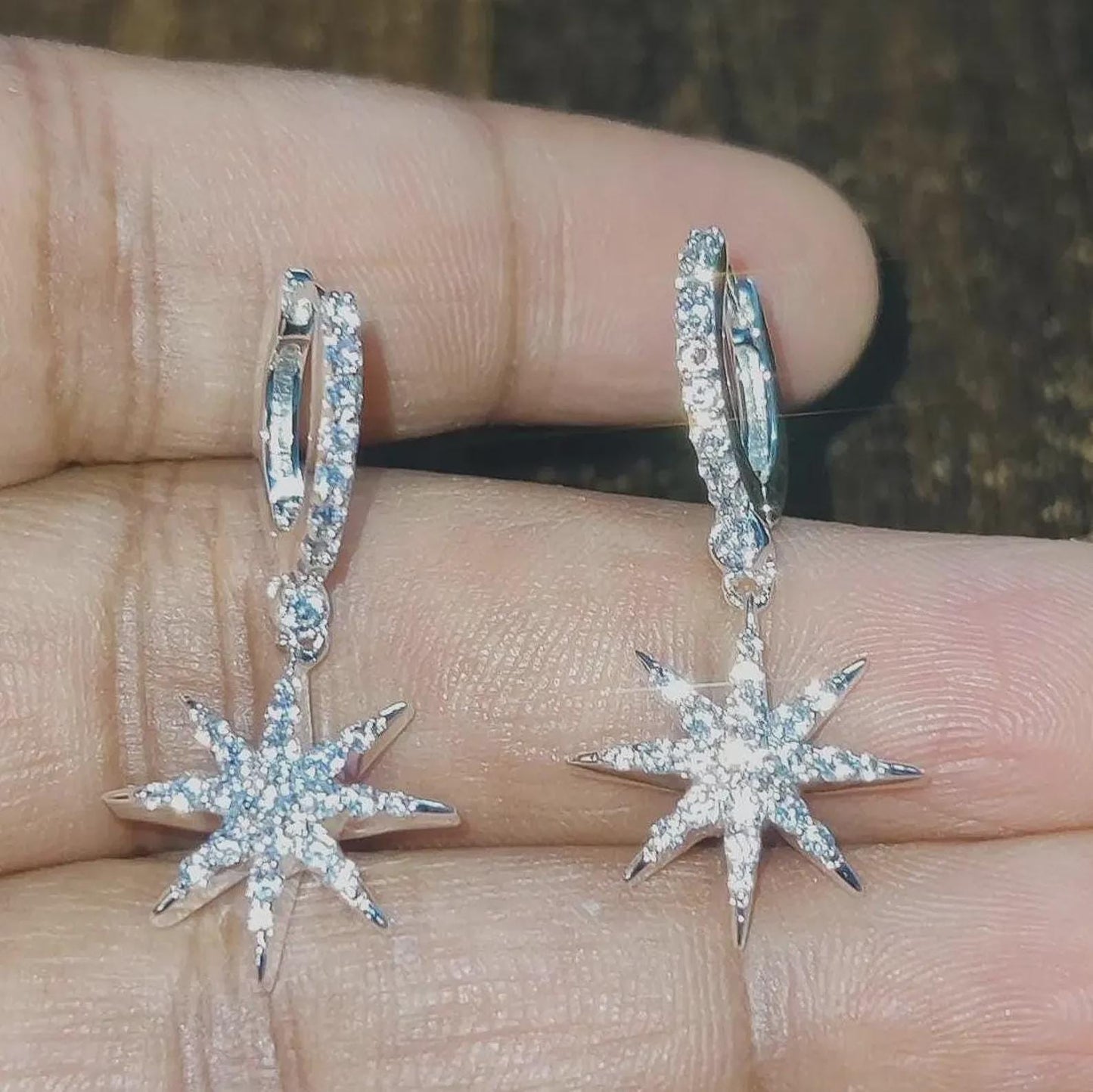 2Ct Round Cut Simulated Diamond Sunburst Drop Dangle Earrings 14K White Gold Finish Sterling Silver Clip On Earrings Gift for Birthday