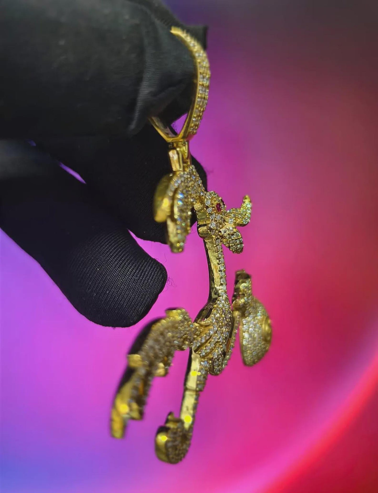 Round Cut Moissanite Duck With Money Bag Pendant Hip Hop Bird Pendant 14K Yellow Gold Plated 925 Sterling Silver Free Chain