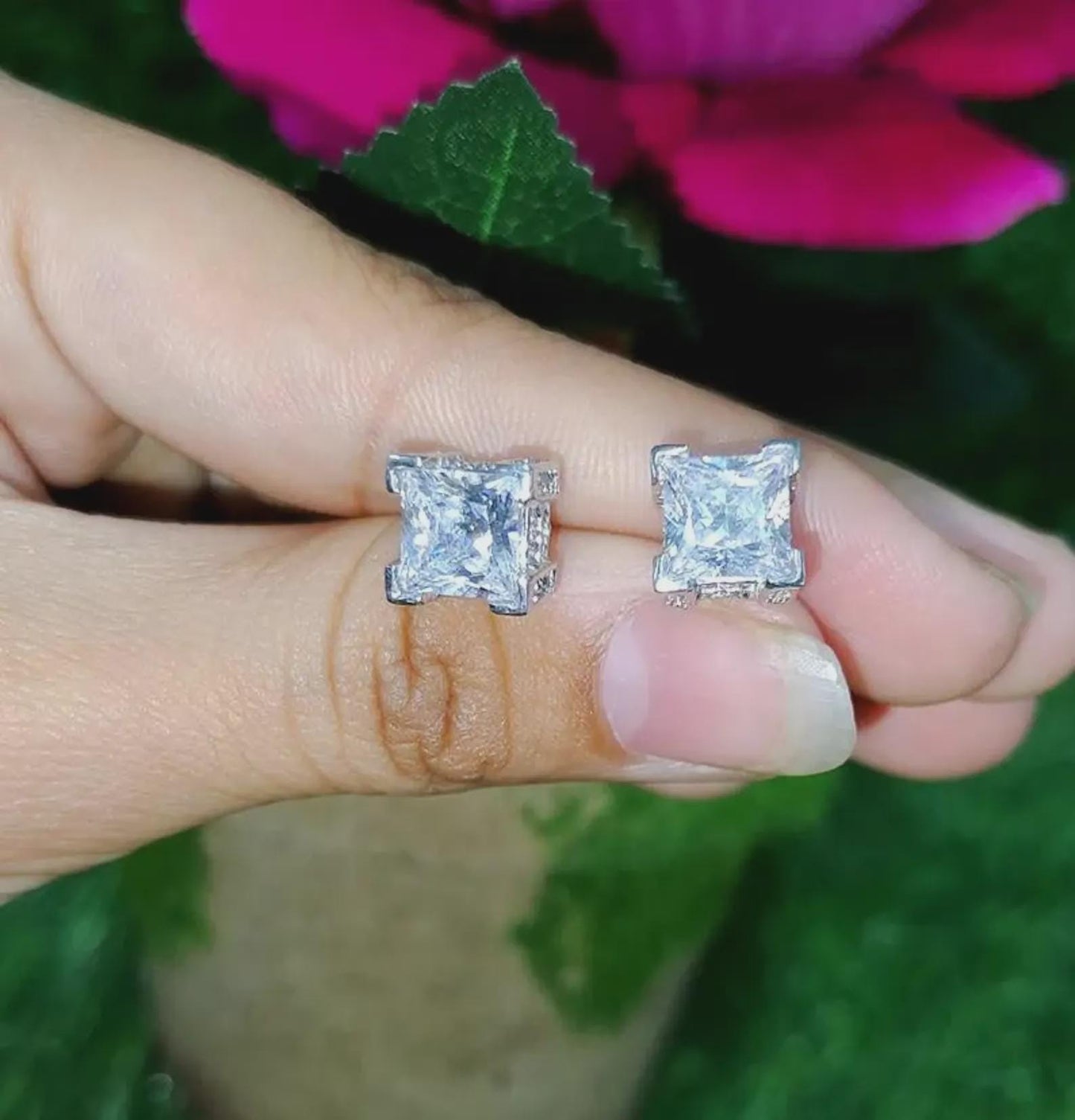 2Ct Princess Cut Solitaire Stud Earrings Simulated Diamond Earrings 14K White Gold Finish 925 Silver Prong Set Earring, Gift For Birthday