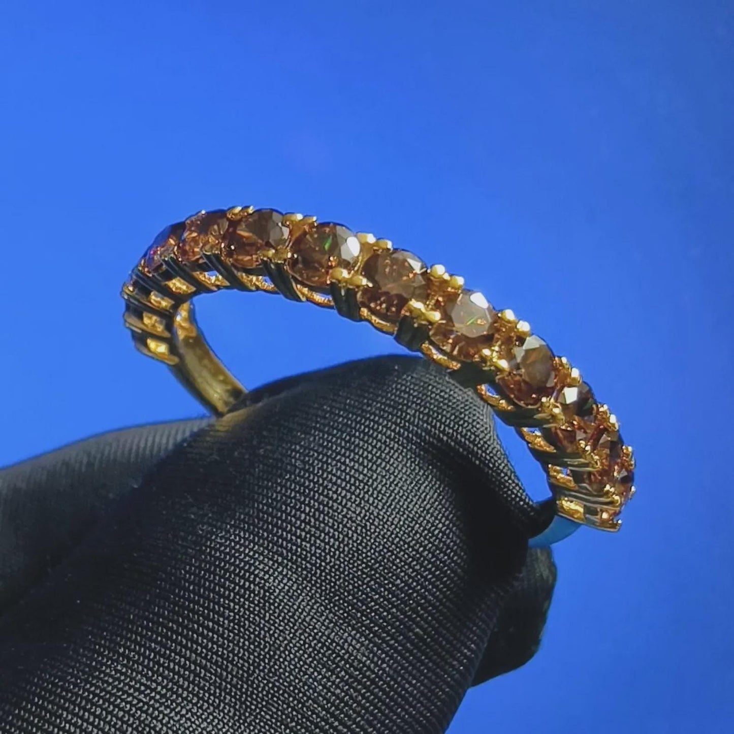 2Ct Round Cut Half Eternity Band Simulated Chocolate Diamond Engagement Ring 14K Yellow Gold Plated 925 Sterling Silver, Anniversary Ring