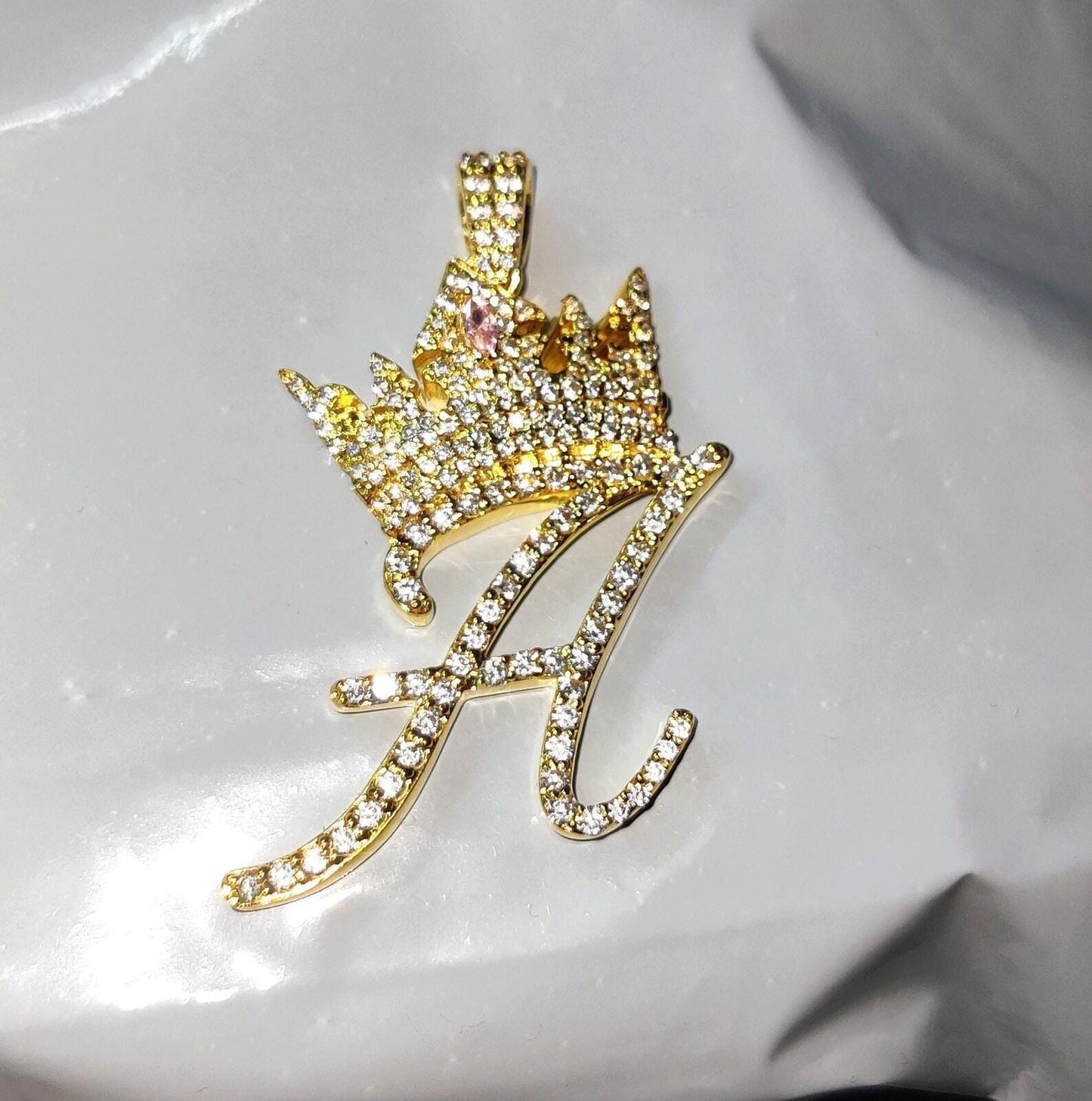 2Ct Letter Pendant Round Simulated Diamond Pendant 14K Yellow Gold Plated 925 Sterling Silver Custom Any Letter Diamond Pendant