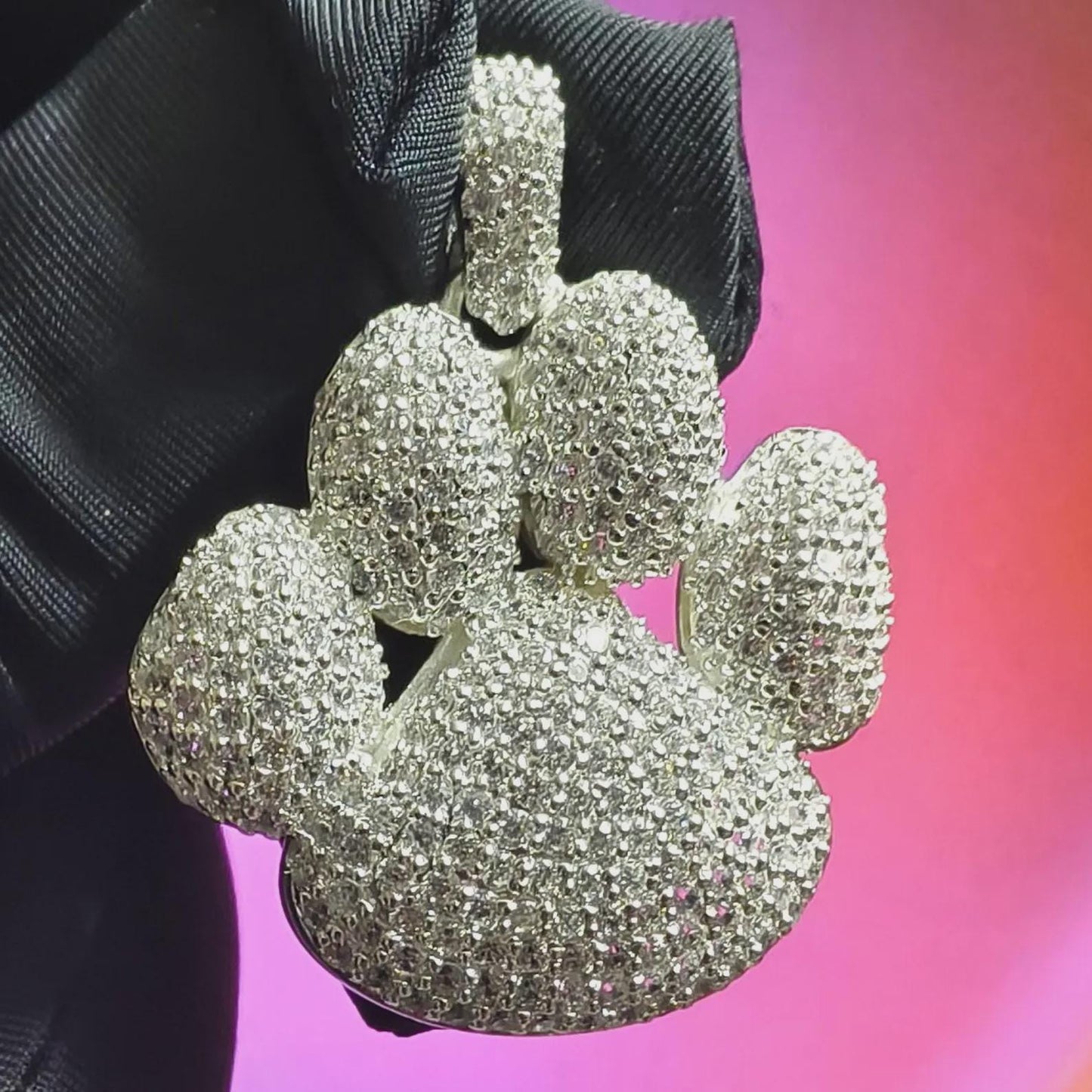 3Ct Round Cut Simulated White Diamond Dog Paw Pendant 14K White Gold Finish Free Chain 925 Sterling Silver Hip Hop Dog Paw Pendant