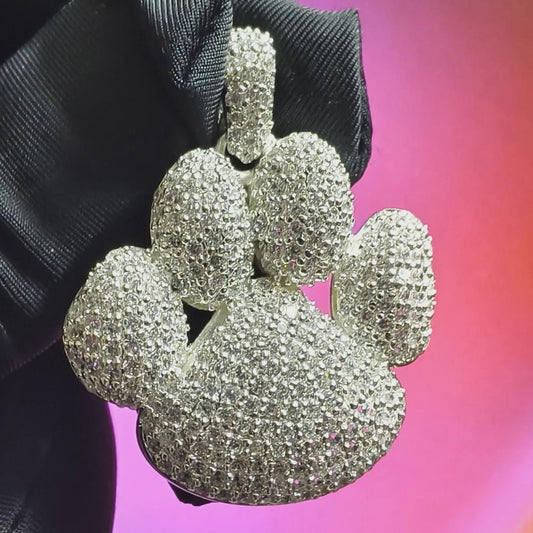 3Ct Round Cut Simulated White Diamond Dog Paw Pendant 14K White Gold Finish Free Chain 925 Sterling Silver Hip Hop Dog Paw Pendant