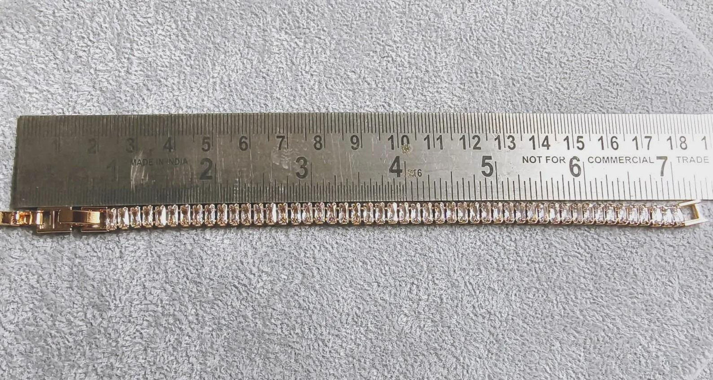 12Ct Radiant Baguette Cut VVS1/D Diamond Lab-Created Gemstone Tennis Bracelet 14K Yellow Gold Plated Diamond Bracelet 7.5" Inch 925 Silver