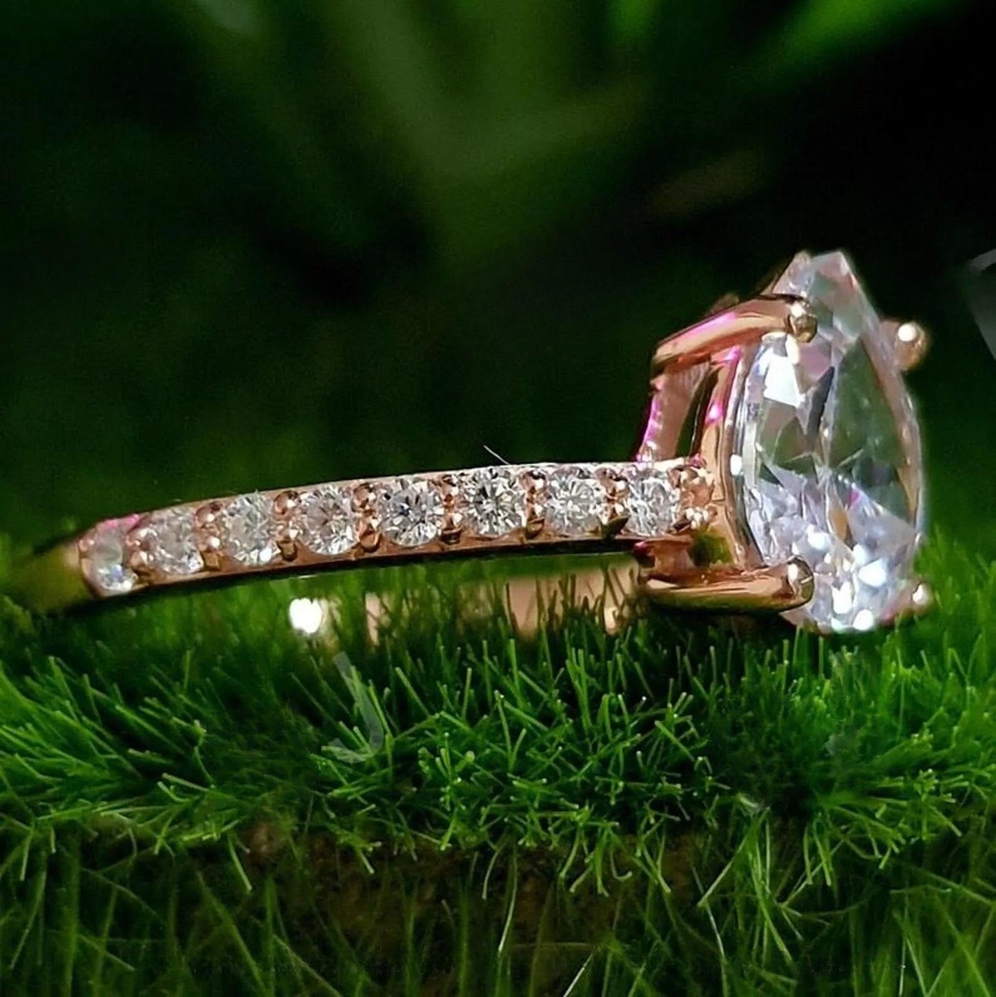 2Ct Diamond Pear Cut Wedding Ring Simulated Diamond Solitaire Ring 14K Rose Gold Finish Sterling 925 Silver Engagement Ring Birthday Gift