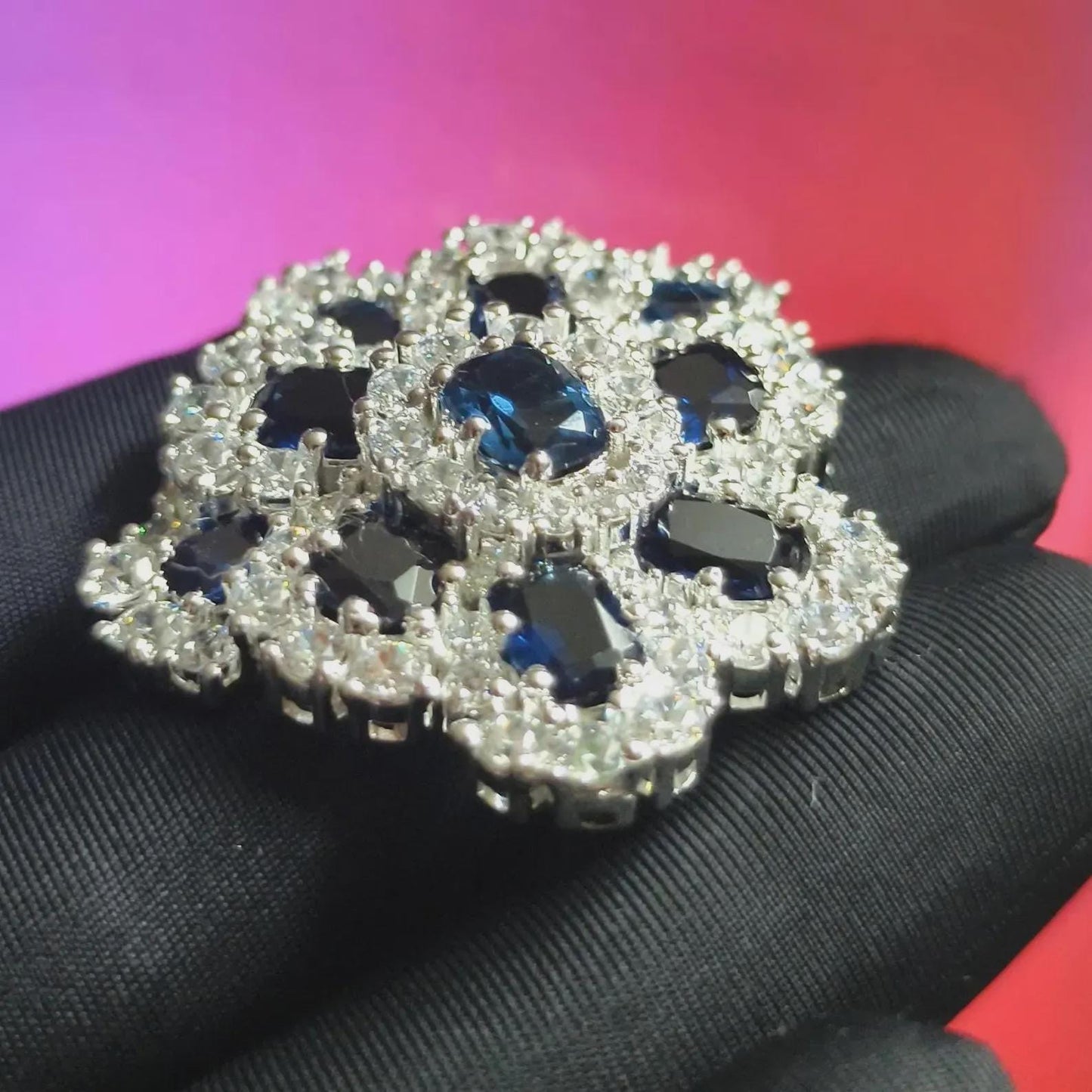 2Ct Unique Flower Brooch Pin Oval Cut Simulated Blue Sapphire Brooch Pin 14K White Gold Plated 925 Silver, Flower Brooch Pin, Birthday Gift