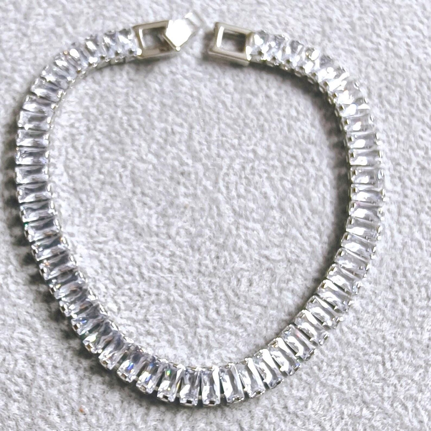 12Ct Radiant Baguette Cut Cubic Zirconia Lab-Created Cubic Zirconia Tennis Bracelet 14K White Gold Plated Diamond Bracelet Size 7.5"  Silver