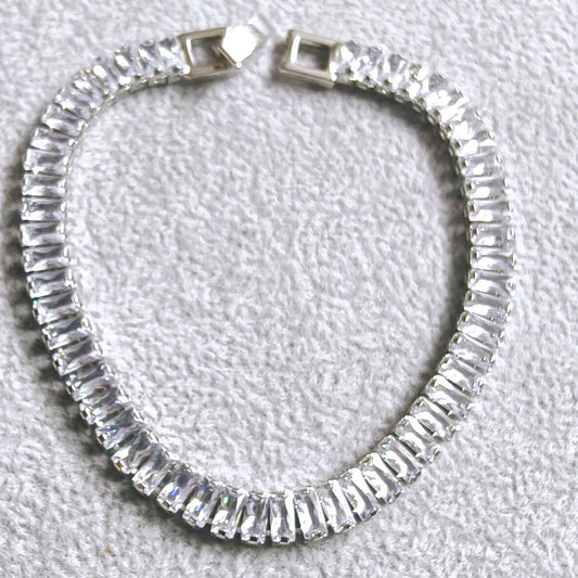 12Ct Radiant Baguette Cut Cubic Zirconia Lab-Created Cubic Zirconia Tennis Bracelet 14K White Gold Plated Diamond Bracelet Size 7.5"  Silver