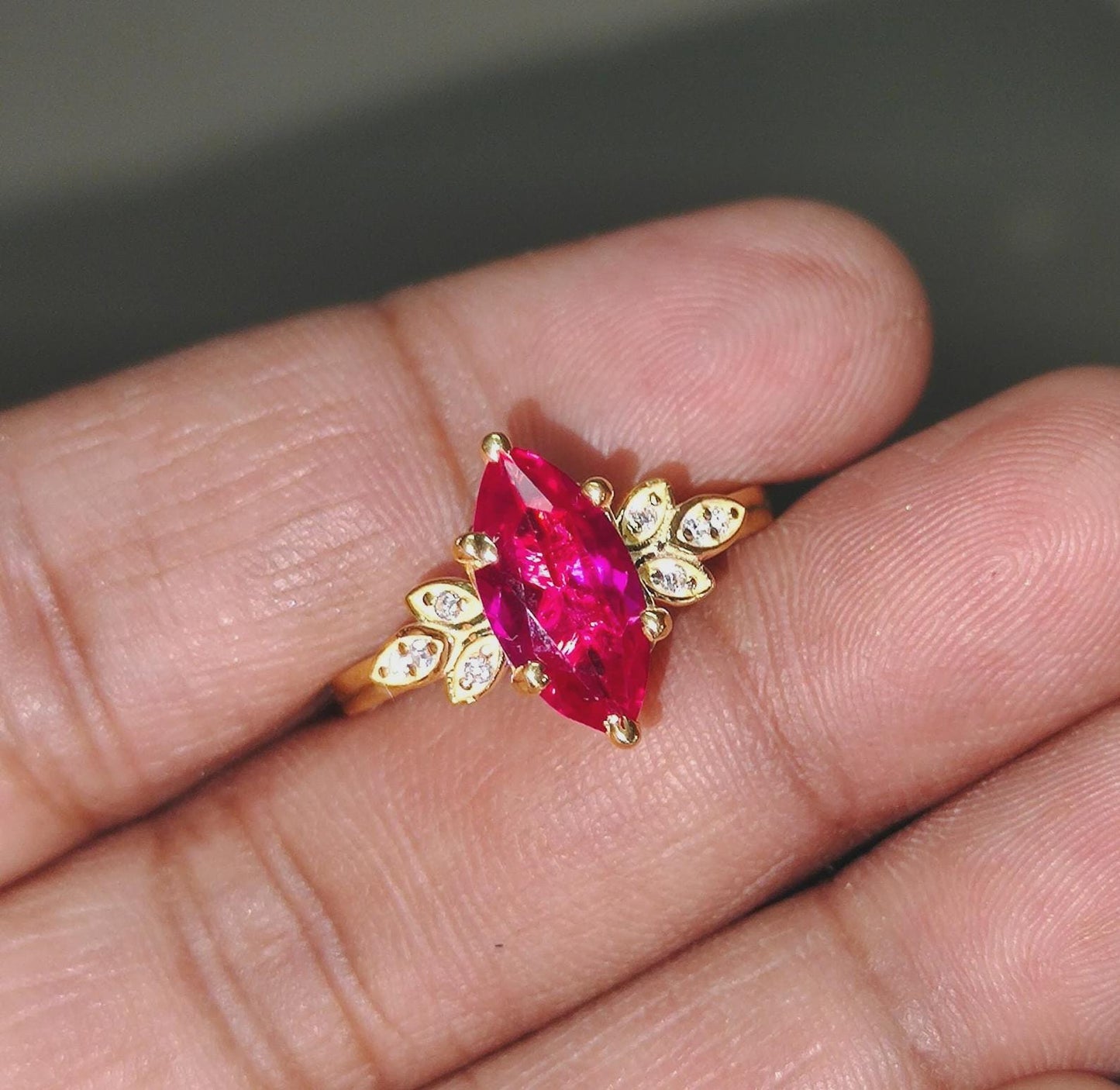 2.50Ct Marquise Cut Ruby & Diamond Solitaire Women Engagement Wedding Band Cocktail Ring 14K Yellow Gold Finish Gift For Her ,Birthday Gift