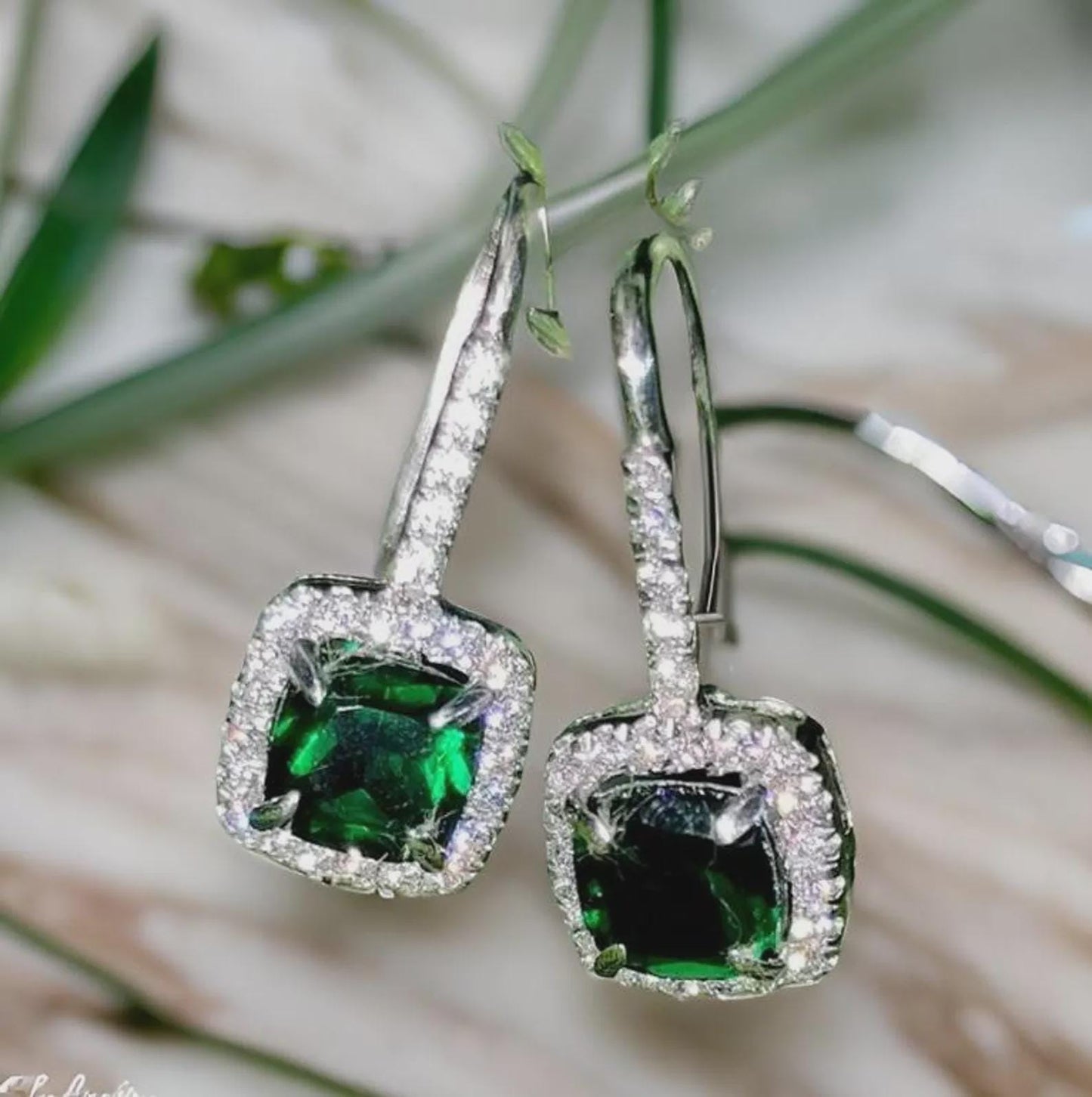 2Ct Emerald  Cut Green Emerald Elegant Drop Dangle Women's Earrings 14K White Gold Plated - 925 Silver