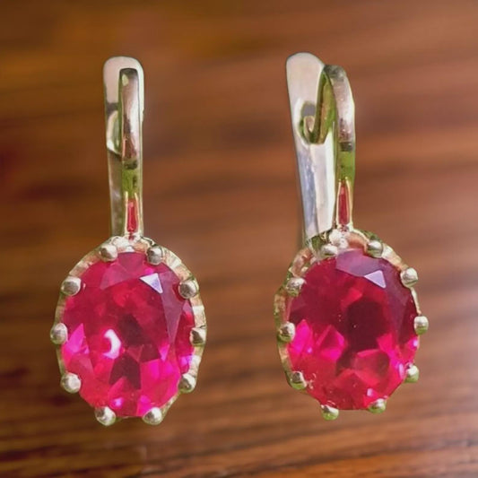 2Ct Ruby Hoop Earrings Oval Cut Simulated Red Ruby Diamond Hoop Earring 14k Yellow Gold Plated, Fancy Hoop Earrings, Gift for Birthday