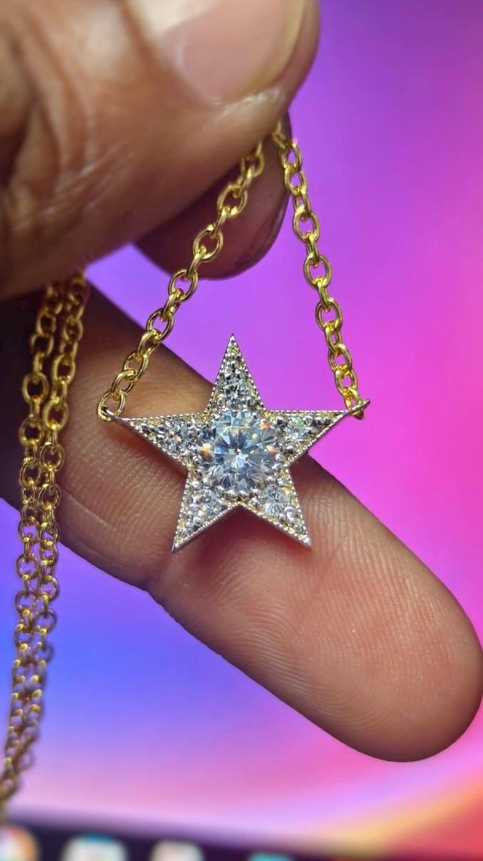 1.50Ct Round Cut Simulated Diamond Star Pendant 14k Two-Tone Gold Plated- 925 Silver