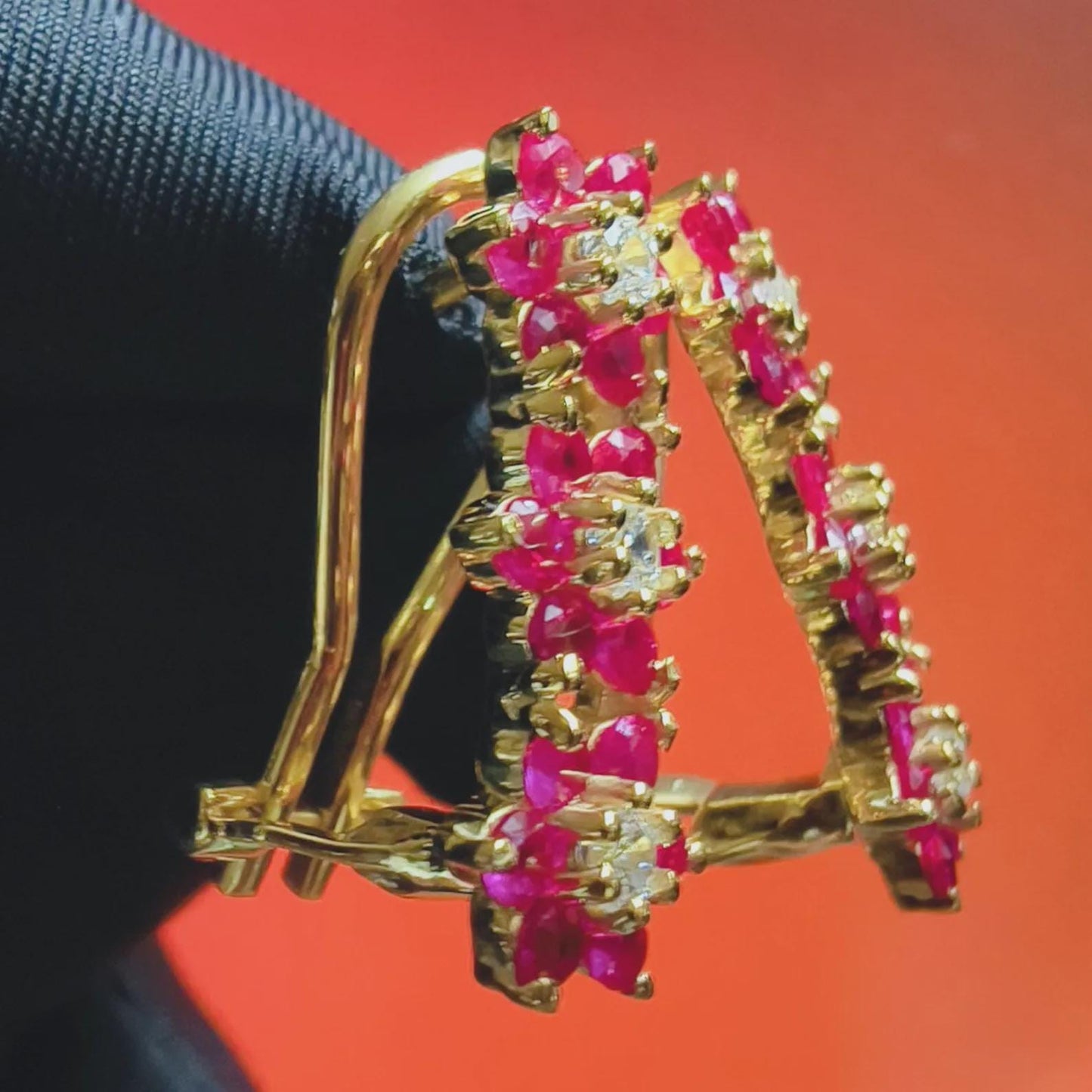 Beautiful Round Cut Simulated Red Ruby  Huggie Hoop Women Earrings 14K Yellow Gold Plated - 925 Silver- Gift for Her