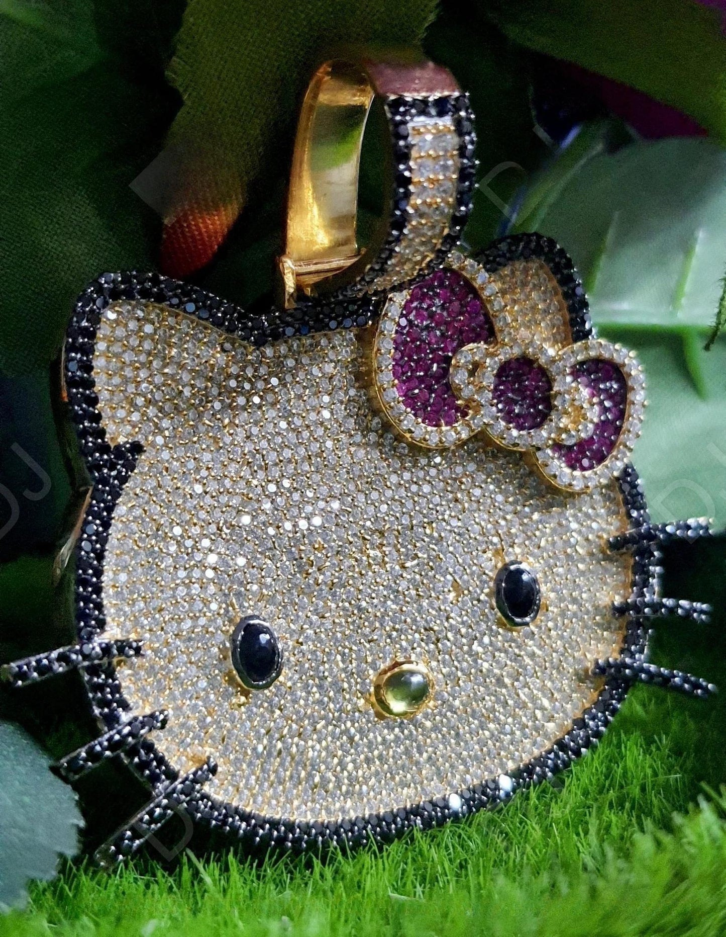 6Ct Round Diamond, 14K Yellow Gold Plated, Fashion Jewelry Pendant Without Chain, Gift For Girl Hello Kitty Necklace, Cute Diamond Pendant,