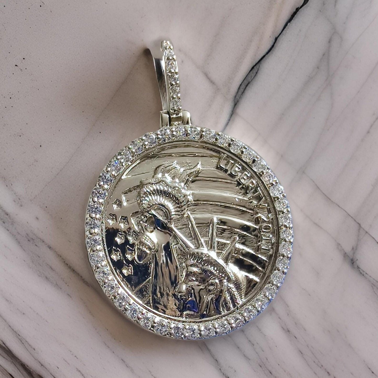 1Ct Round Cut Moissanite Pendant Liberty Coin Pendant Necklaces Pendant 14K White Gold Over Moissanite Liberty Pendant