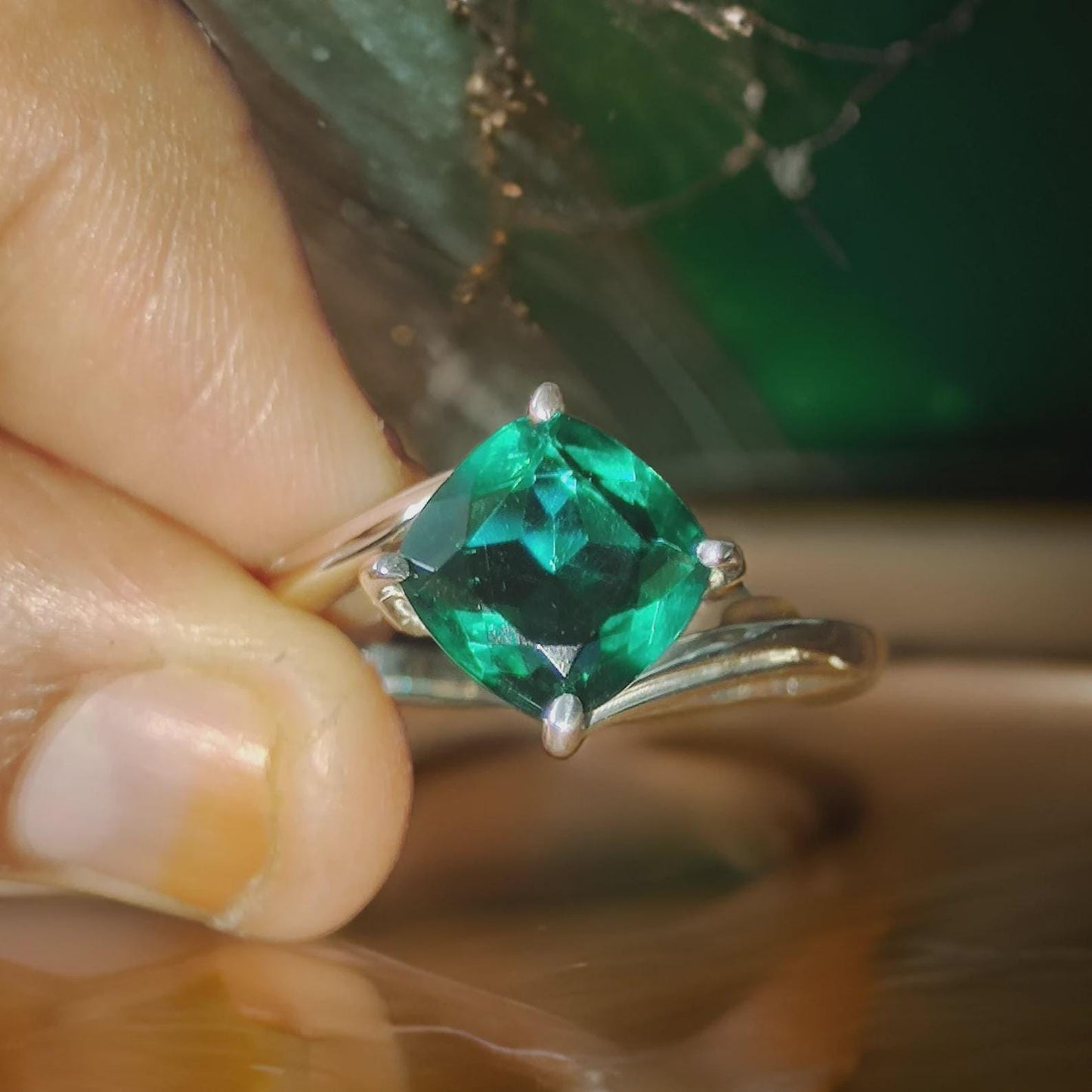 2.50Ct Cushion Cut Green Emerald VVS1 Diamond Solitaire Engagement Wedding Promise Ring 14K White Gold Finish Gift For Her ,Birthday Gift