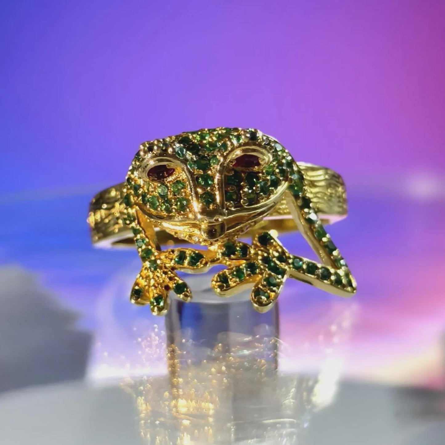 2Ct Round Cut Frog Shape Ring Simulated Green Emerald 14K Yellow Gold Plated 925 Sterling Silver, Anniversary Ring, For Birthday Gift Ring