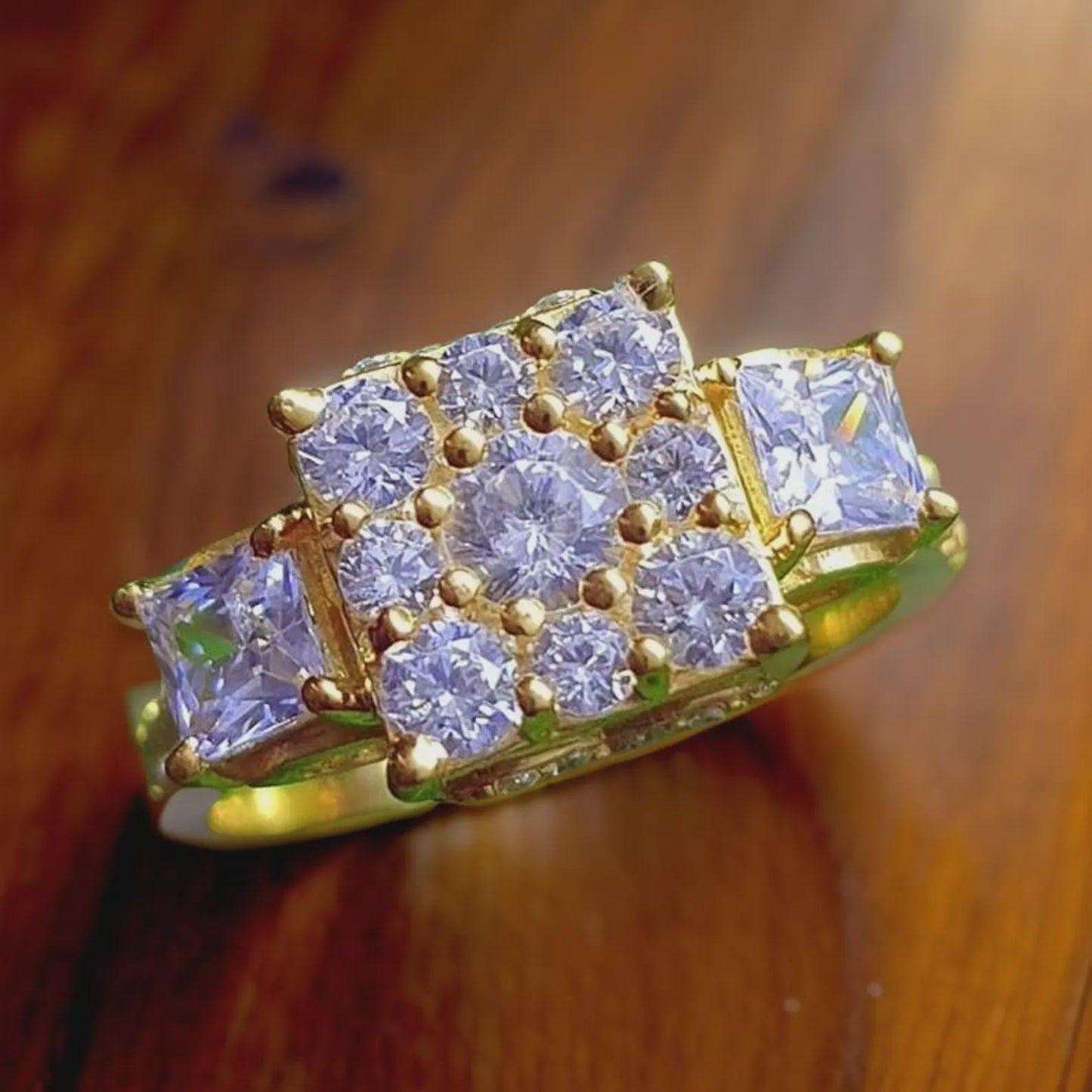 2Ct Round Cut Simulated Diamond Square Shape Engagement Wedding Ring 14K Yellow Gold Plated 925 Silver, Anniversary Ring, Gift For Birthday