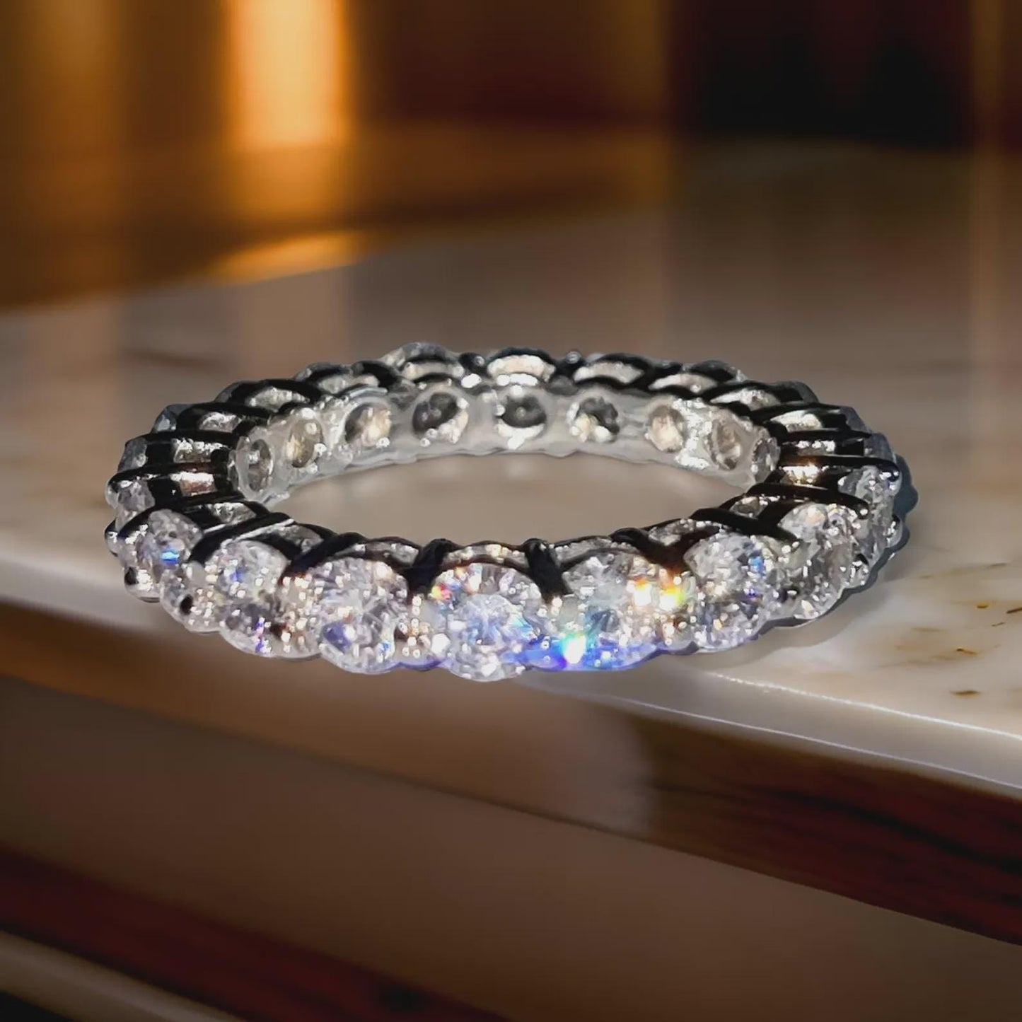 1.50Ct Round Cut Diamond Ring Full Eternity Band Engagement Ring 14K White Gold Plated 925 Sterling Silver Simulated Diamond Band Ring