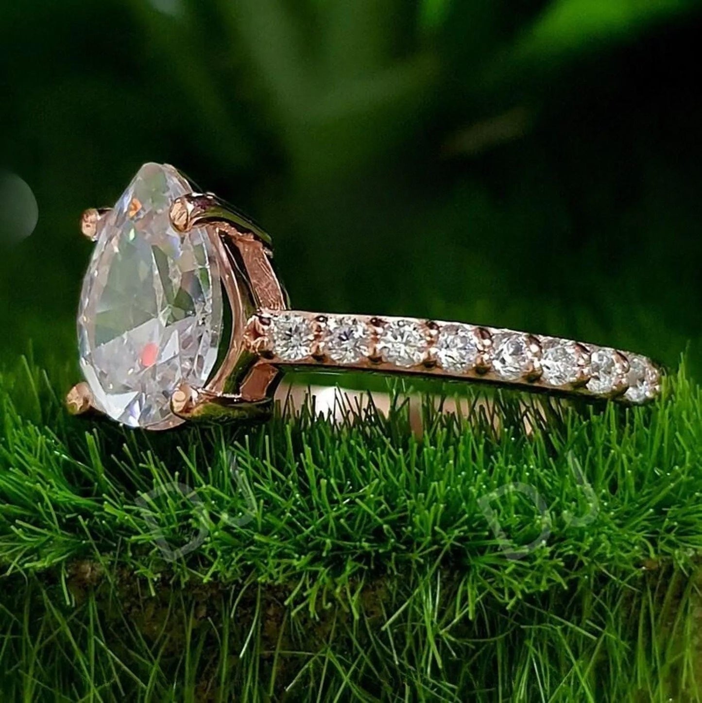 2Ct Diamond Pear Cut Wedding Ring Simulated Diamond Solitaire Ring 14K Rose Gold Finish Sterling 925 Silver Engagement Ring Birthday Gift