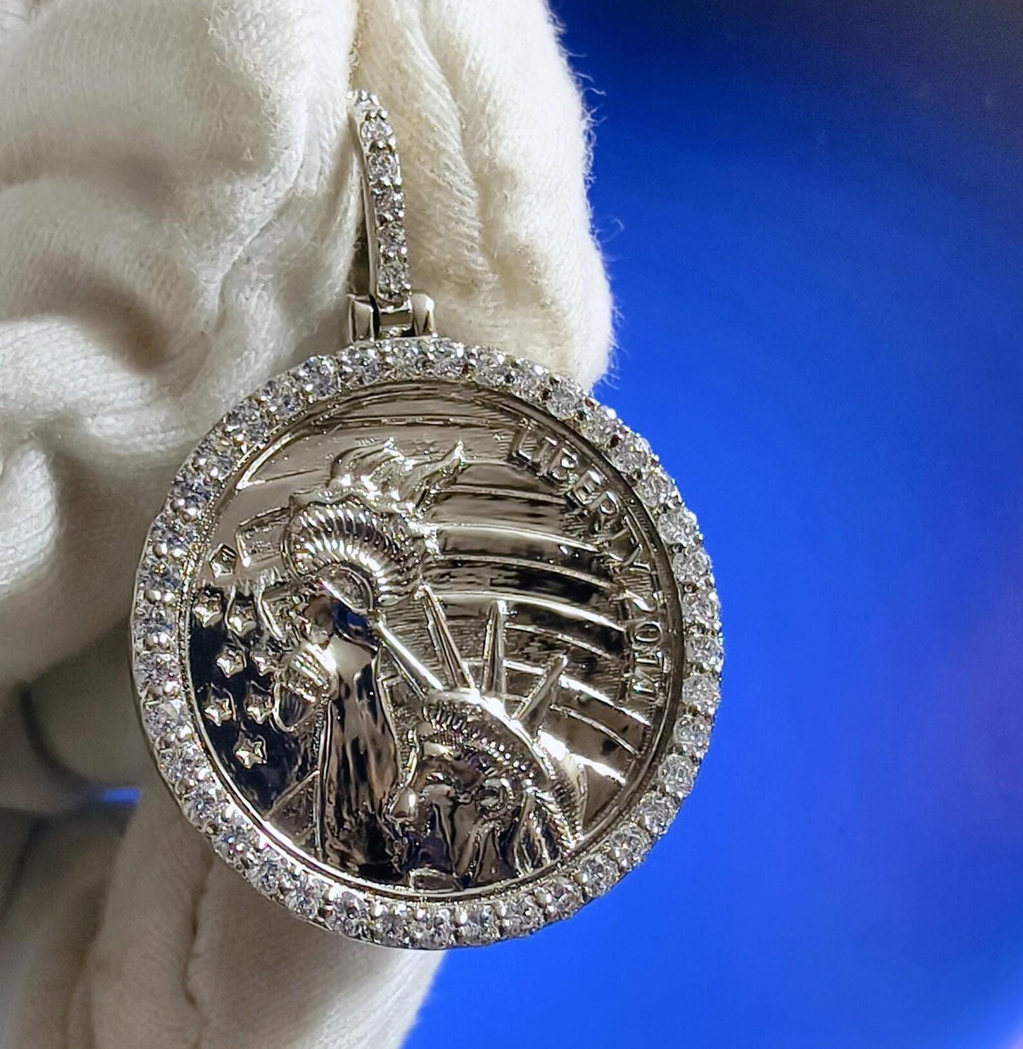 1Ct Round Cut Moissanite Pendant Liberty Coin Pendant Necklaces Pendant 14K White Gold Over Moissanite Liberty Pendant