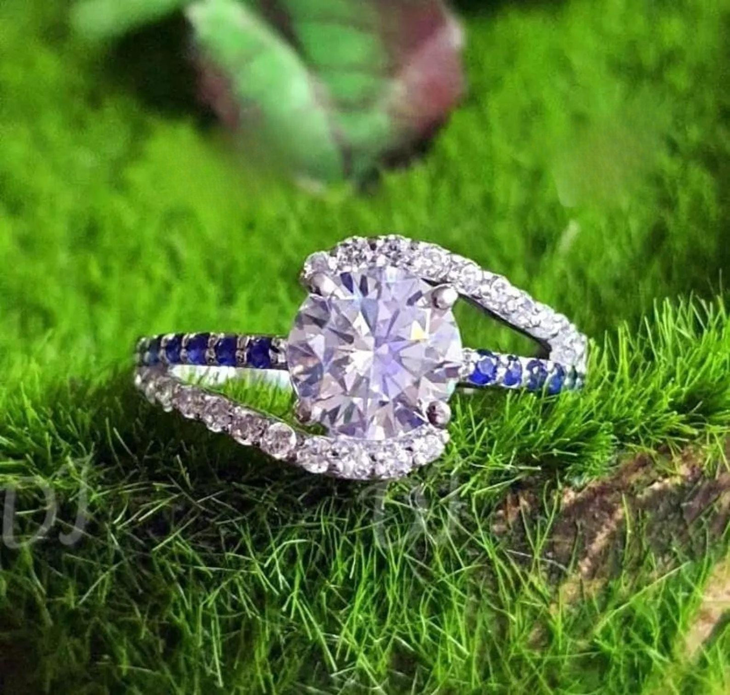 2Ct Round Cut Simulated White Diamond and Sapphire Wedding Women Engagement Anniversary Ring 14k White Gold Plated- 925 Silver, Gift for Her