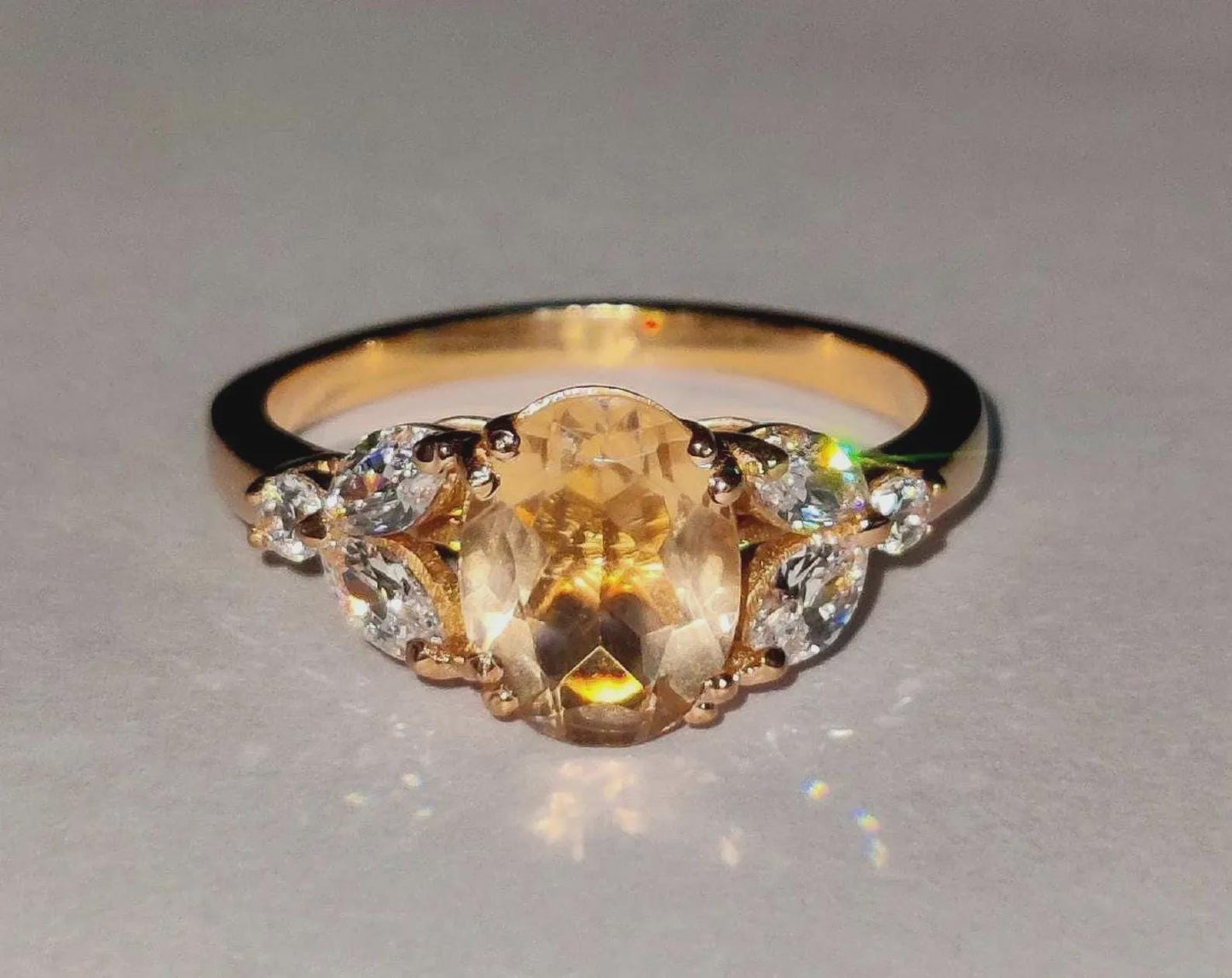 2Ct Morganite Ring Simulated Diamond Oval Anniversary Ring 14K Rose Gold Finish 925 Sterling Silver Engagement Ring For Birthday Party Wear