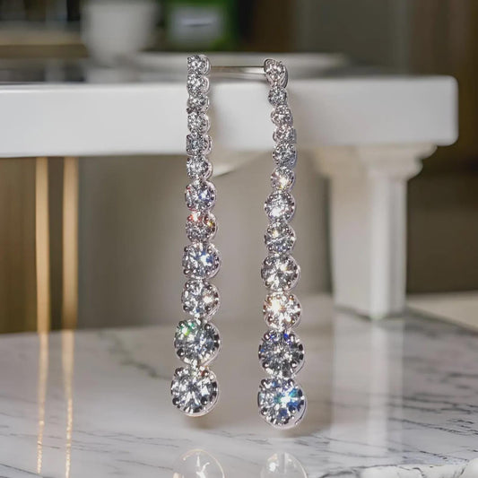 2Ct Diamond Dangle Earrings Round Simulated Diamond Drop Earrings 14K White Gold Plated Silver Drop Dangle Earrings , Special occasion Wear