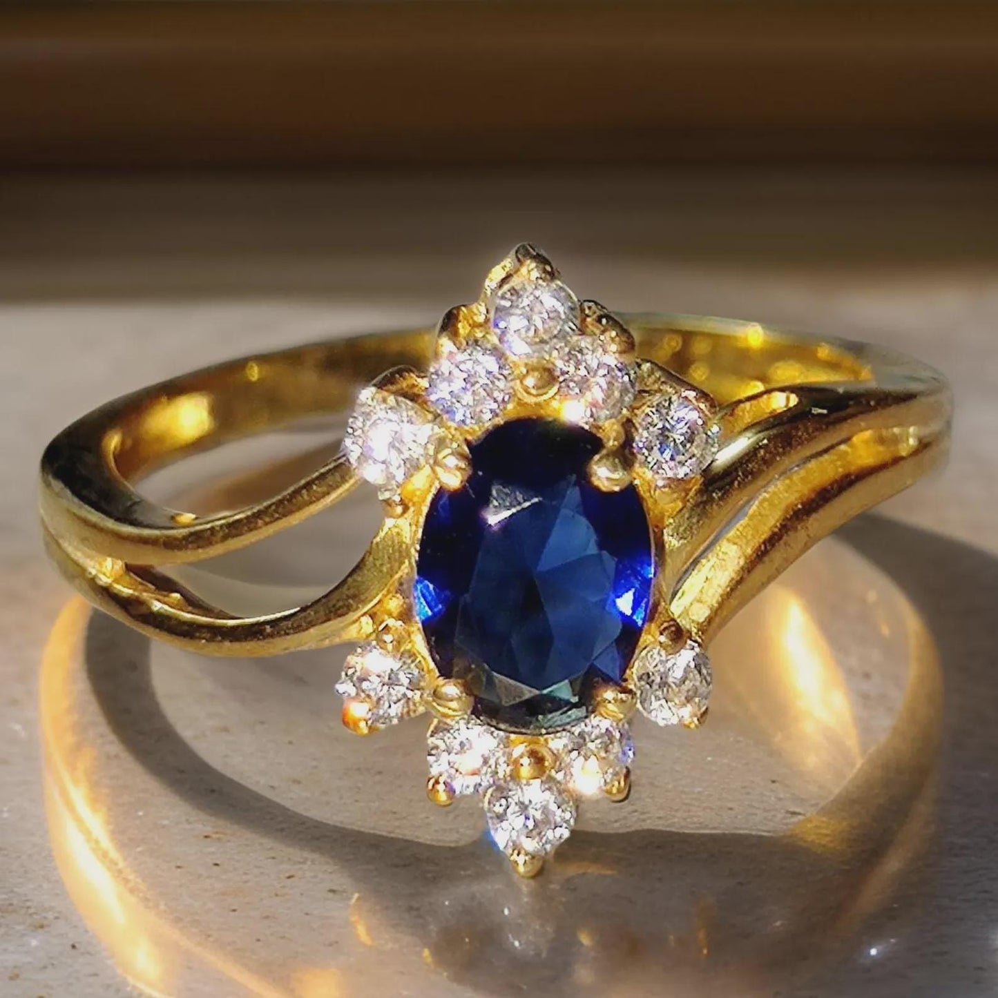 1Ct Oval Cut Blue Sapphire Diamond Solitaire 14K Yellow Gold Finish Engagement Wedding Anniversary Ring, Birthday Gift, Ring For Her
