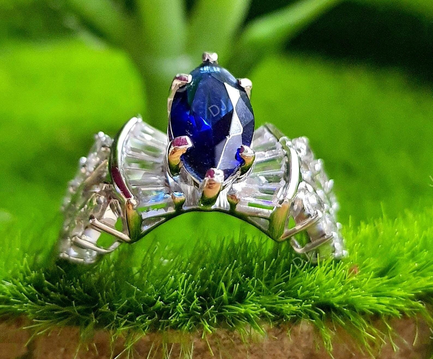 2Ct Marquise Cut Blue Sapphire Diamond Solitaire 14K White Gold Finish Engagement Wedding Anniversary Ring, Birthday Gift, Ring For Her