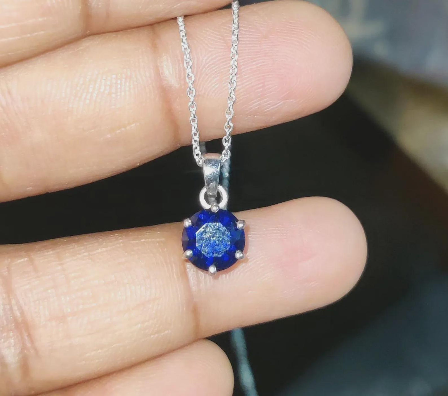 Blue Sapphire Pendant 2Ct Lab-Created Round Cut Blue Sapphire Solitaire Pendant 14K White Gold Plated Sapphire Pendant Blue Sapphire Pendant