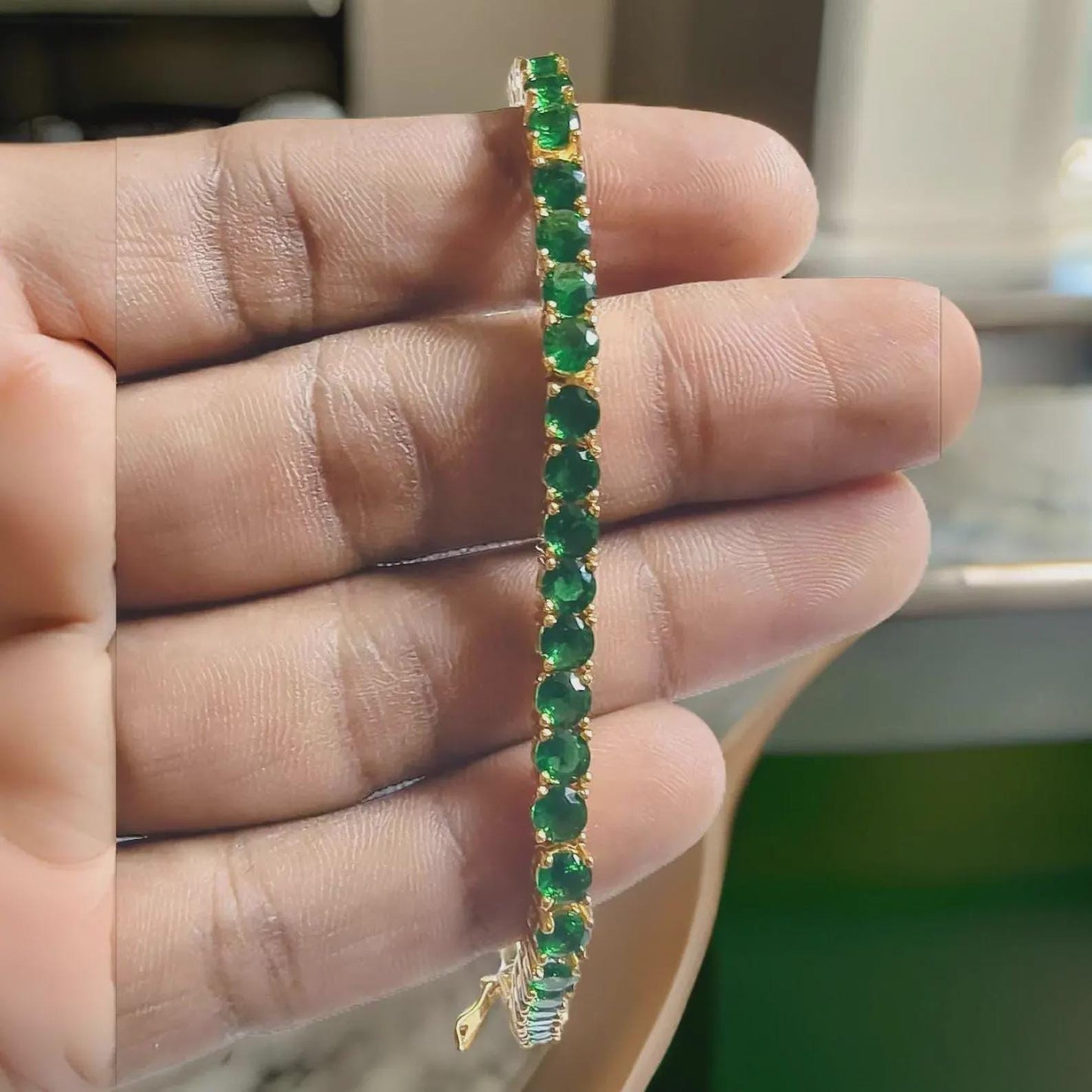 6Ct Diamond Bracelet Round Lab-Created Emerald 14K Yellow Gold Finish Sterling 925 Silver Bracelet Gift For her Birthday Gift Party Wear