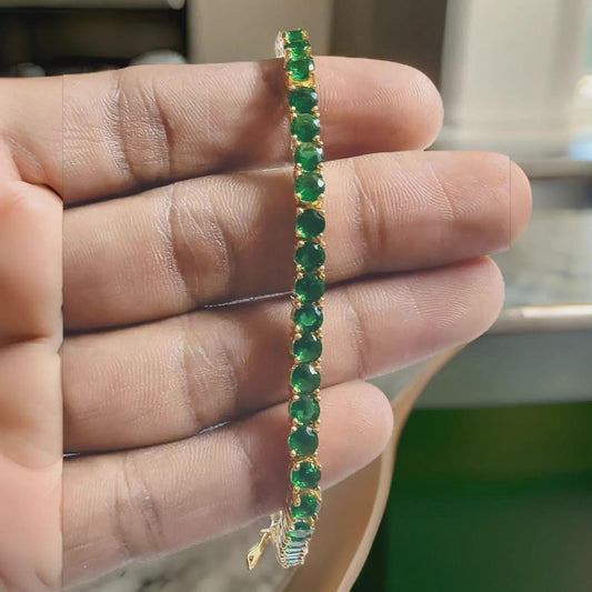 6Ct Diamond Bracelet Round Lab-Created Emerald 14K Yellow Gold Finish Sterling 925 Silver Bracelet Gift For her Birthday Gift Party Wear