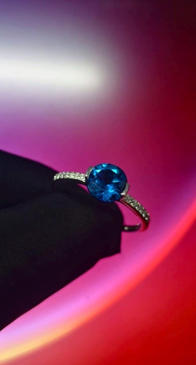 1.50Ct Round Cut Simulated Blue Diamond Wedding Engagement Ring 14k White Gold Plated- 925 Silver