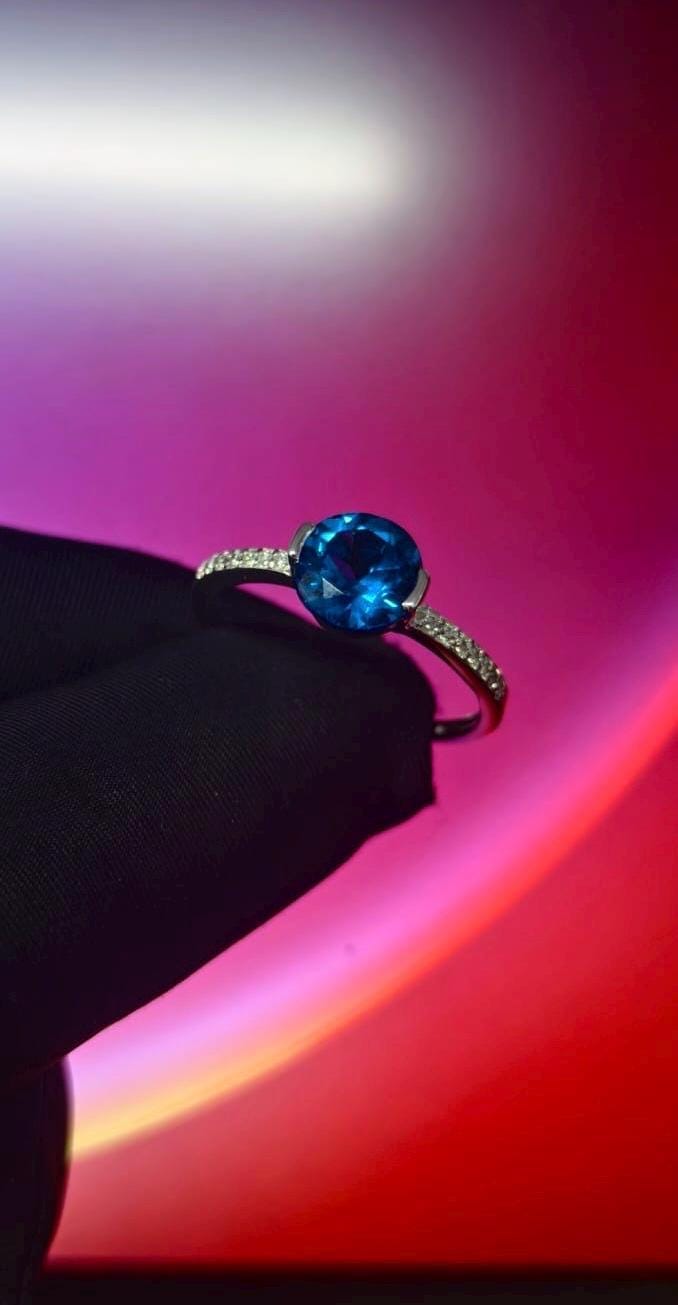 1.50Ct Round Cut Simulated Blue Diamond Wedding Engagement Ring 14k White Gold Plated- 925 Silver