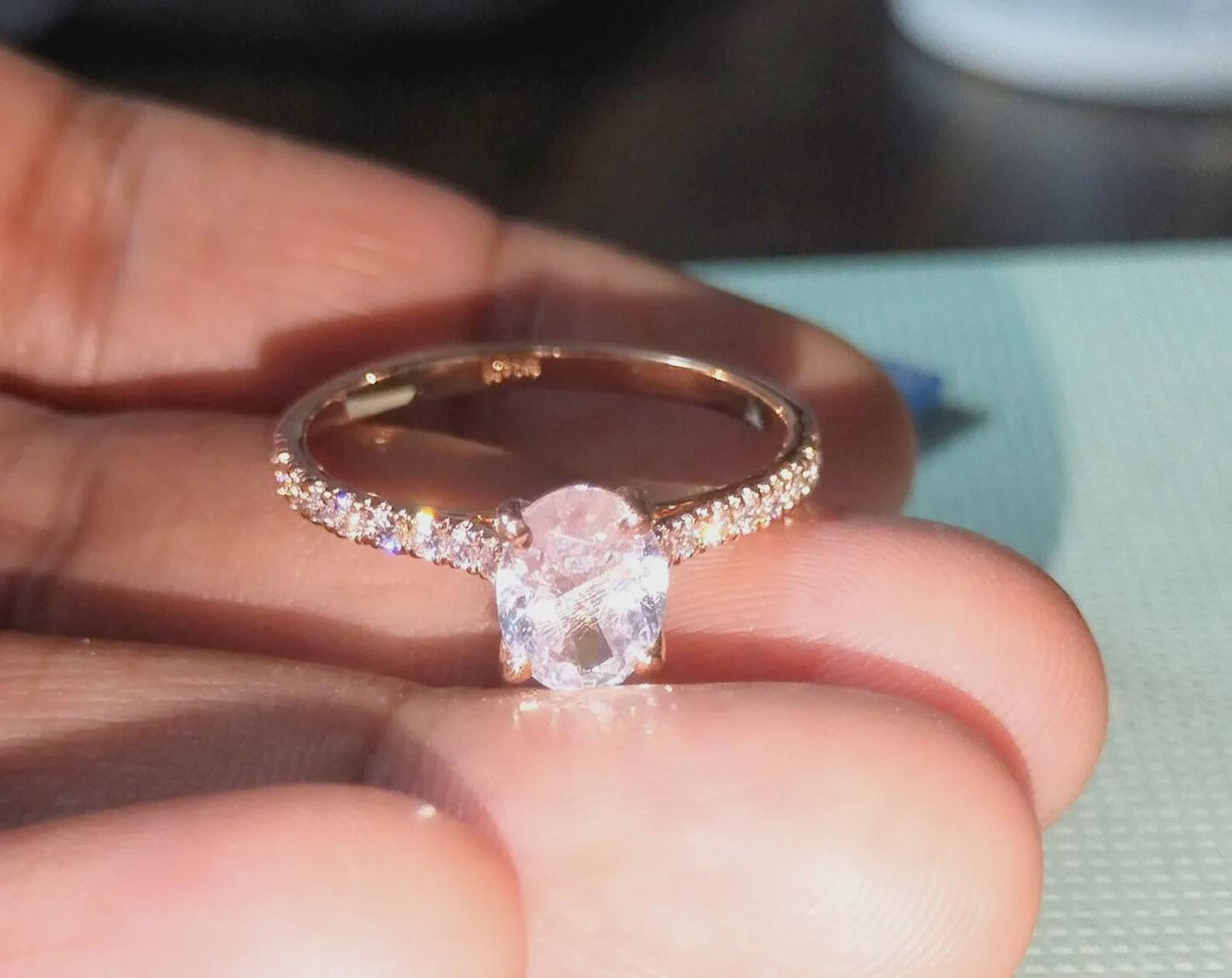 2Ct Diamond Oval Cut Wedding Halo Ring Simulated Diamond Ring 14K Rose Gold Finish 925 Sterling Silver Engagement Ring Anniversary Ring