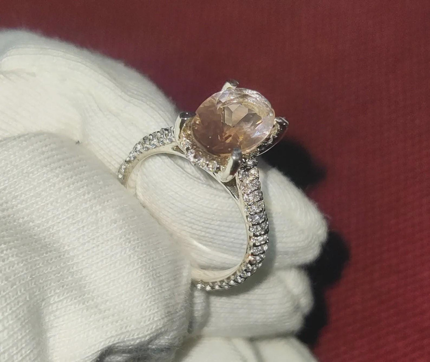 2Ct Morganite Oval Cut Lab-Created Morganite Engagement Anniversary Ring Halo 14K White Gold Finish 925 Sterling Silver For Birthday Ring