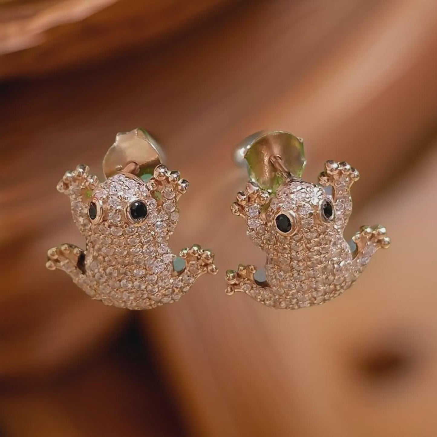 2Ct Round Cut Frog Stud Earrings VVS1 Diamond Earrings 14k Rose Gold Plated Cluster Earring, Push Back Earring Gift for Birthday
