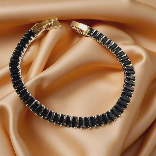 12Ct Baguette Cut CZ Black Diamond Lab-Created Spinel Tennis Bracelet 14K Yellow Gold Plated Diamond Bracelet Size 7.5" Inch 925 Silver