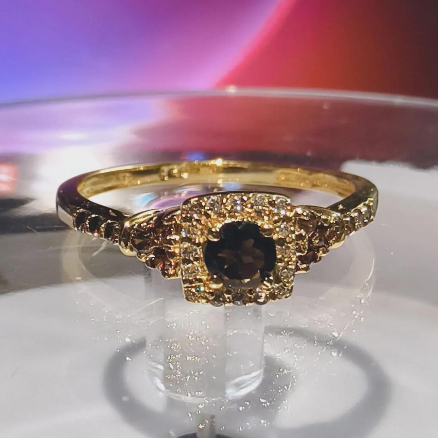 2Ct Round Cut Simulated Chocolate Diamond Halo Engagement Ring 14K Yellow Gold Finish 925 Sterling Silver, Wedding Band, Gift For her