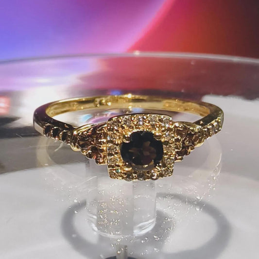 2Ct Round Cut Simulated Chocolate Diamond Halo Engagement Ring 14K Yellow Gold Finish 925 Sterling Silver, Wedding Band, Gift For her