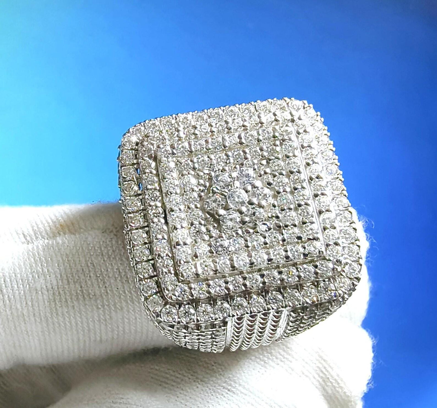 2Ct Round Cut Simulated Diamond Cluster Men's Wedding Engagement Ring 14K White Gold Plated- 925 Silver, Hip Hop Men’s Ring- Gift for him