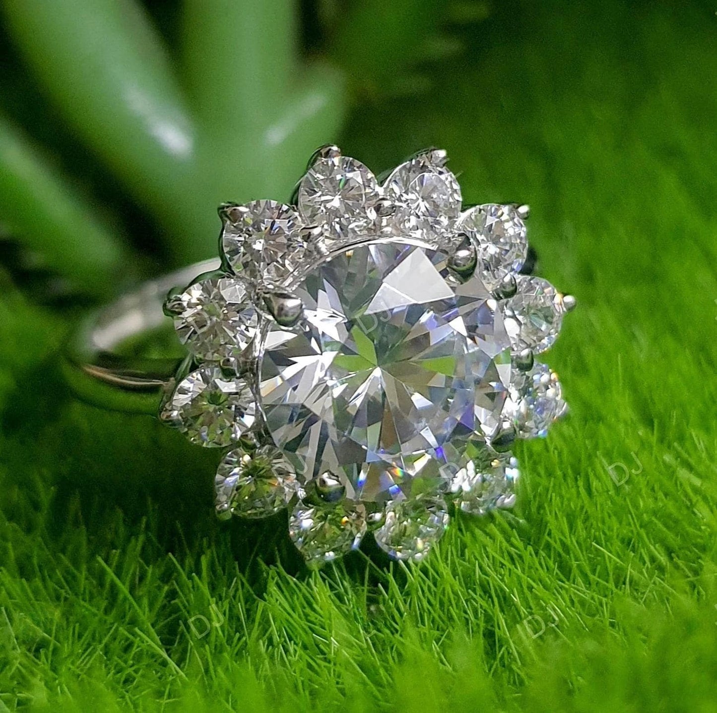 4Ct Round Cut Diamond 14K White Gold Finish Flower Cluster Engagement Anniversary Band Ring, Birthday Gift, Ring For Her